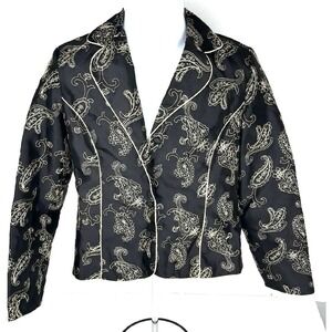 Silkland Petite Silk womens jacket bolero Size 8P lined black gold embroidery